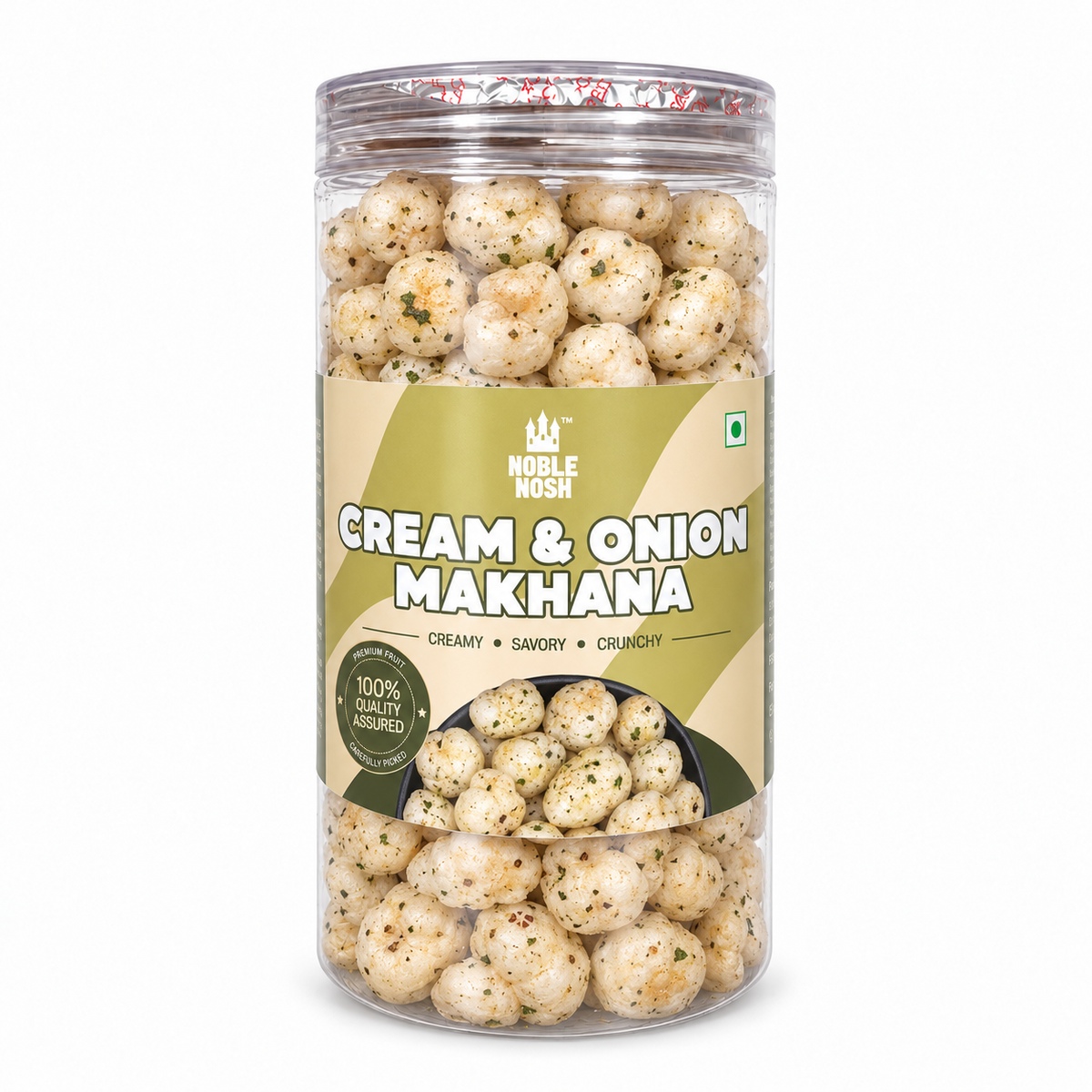 Noble Nosh Cream & Onion Makhana 75 g — jar on white background